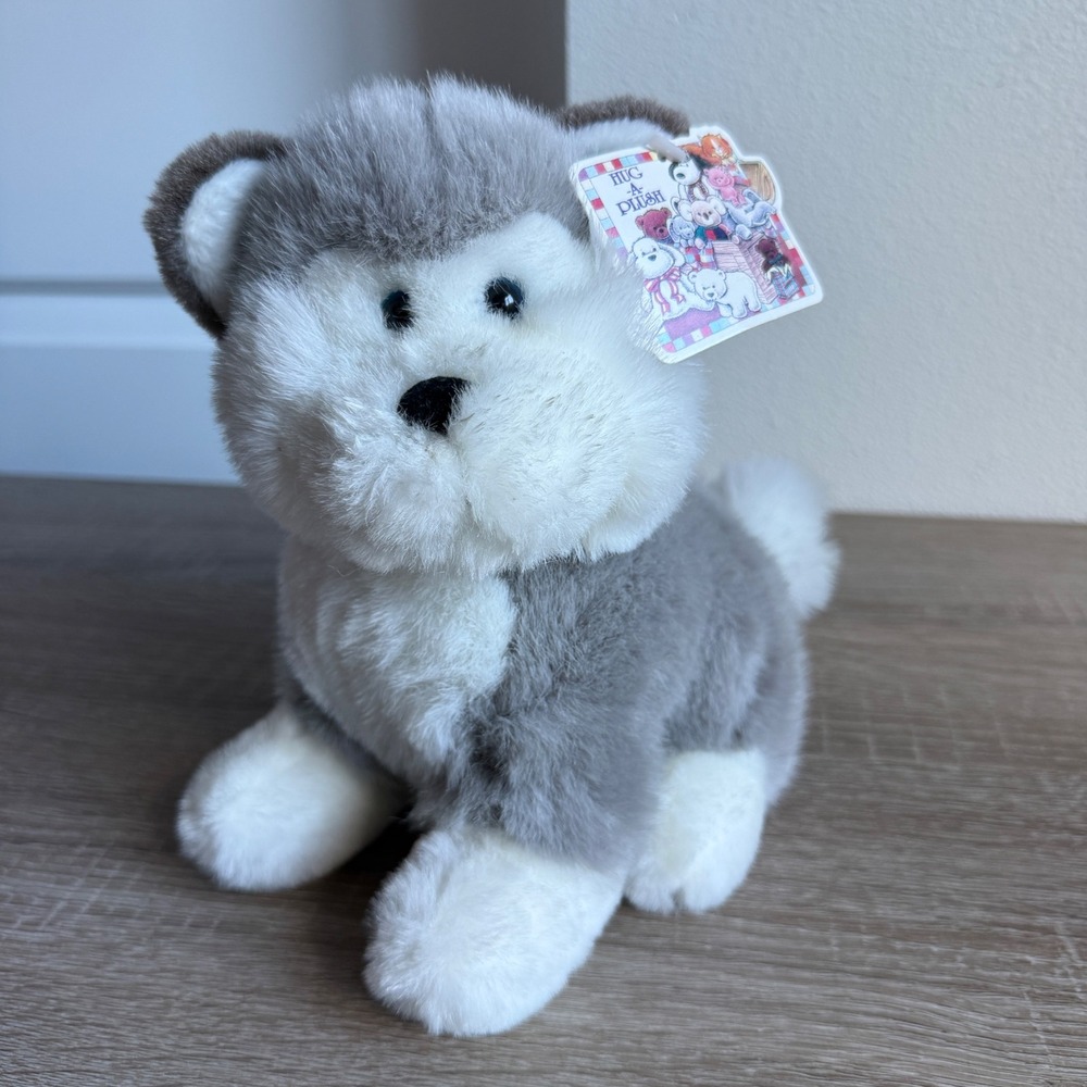 Vintage Commonwealth Hug-A-Plush Husky Dog Grey White Stuffed Animal Toy NWT